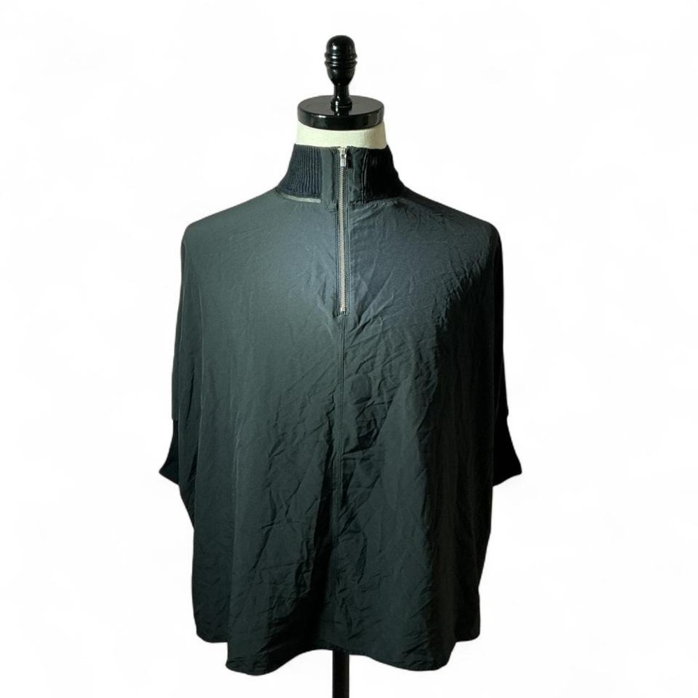 Athleta XXS Black Ribbed‎ Mock Neck Half Zip Pullover Poncho Top